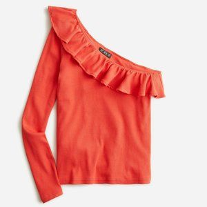 J.Crew NWT Red One-shoulder Rib Ruffle Top S